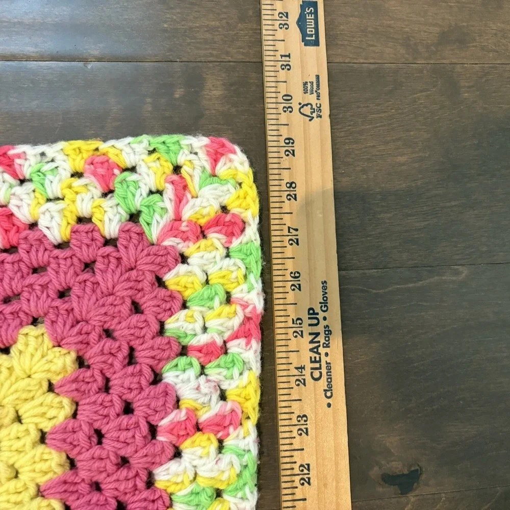 Vintage Granny Square Crochet Baby Blanket Pastel Rainbow‎ Cottagecore 29x30